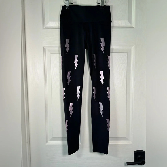 Coverleg Metallic Lighting Bolt Athleisure Leggings Made in Italy Size XSmall - Picture 1 of 6